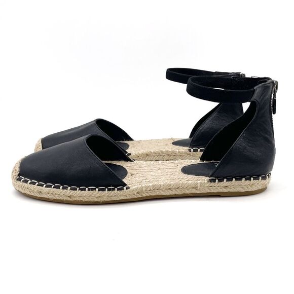 Eileen Fisher Lala Leather Espadrille Flats Black Size 8 Ankle Strap Sandals - Picture 6 of 15